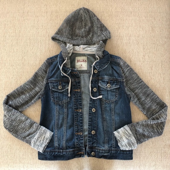 Mudd Jackets & Blazers - Mudd Hooded jean jacket with knit sleeves - size S